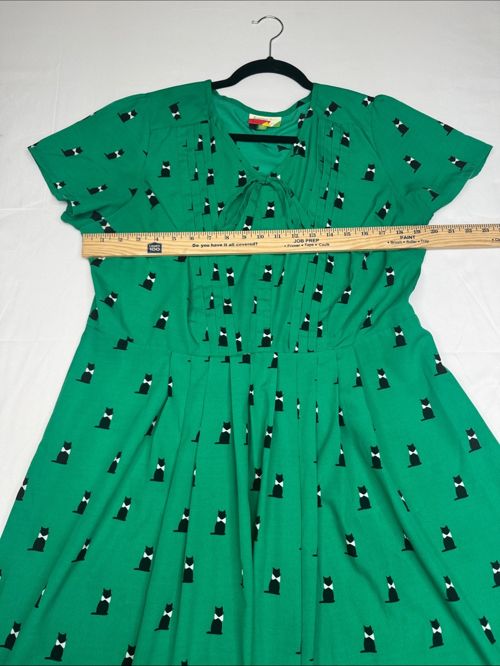 ModCloth Fervour Green Black Cats with Bow Ties Retro Dress 1X bowtie kitty cat - Picture 6 of 9